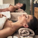 A couple is relaxing in a massage spa.